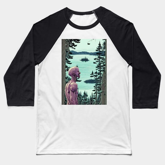 Creepy Humanoid Cryptid Baseball T-Shirt by Trip Tank